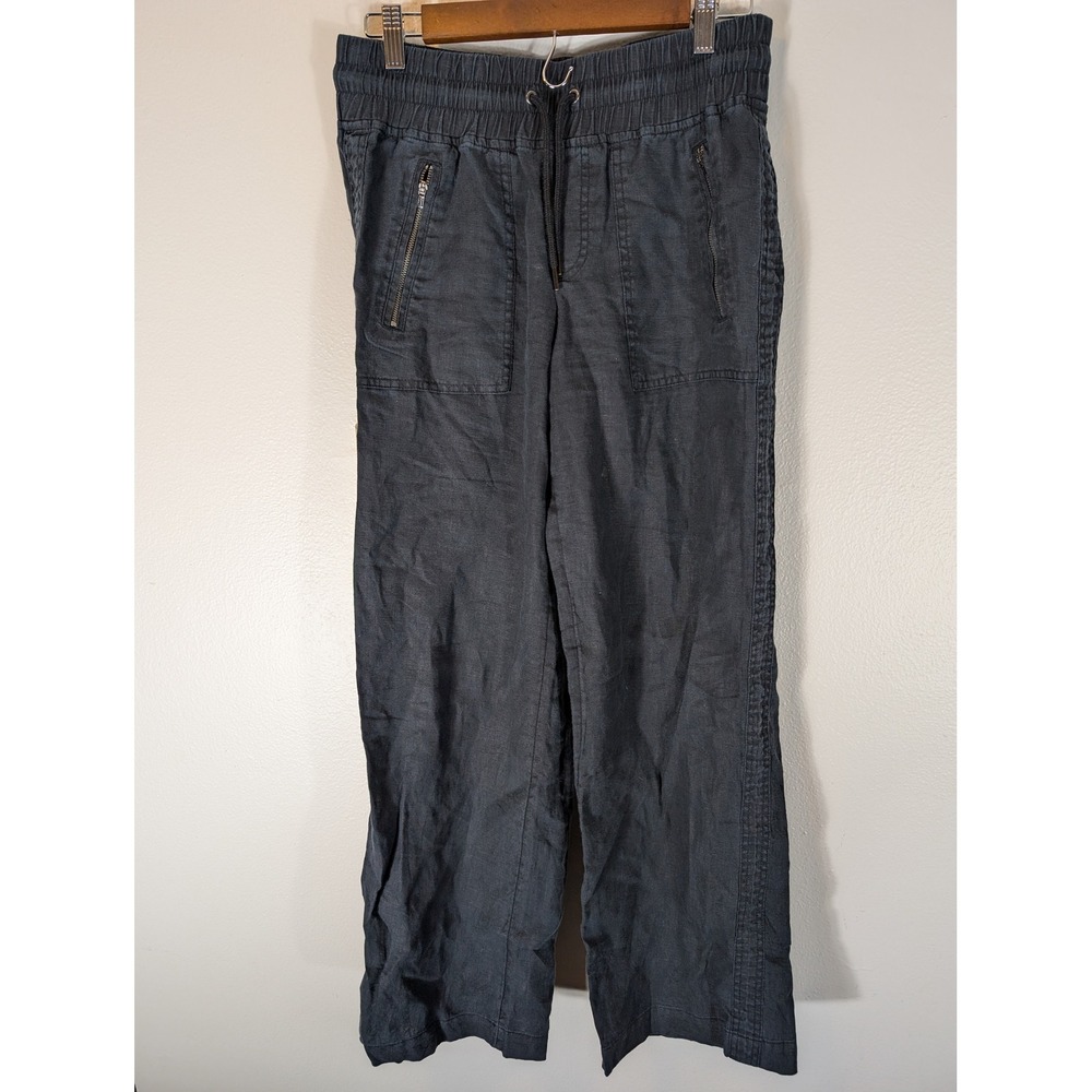 Athleta Women's 4 Cabo Linen Wide Leg Pants Black Drawstring Casual Breathable